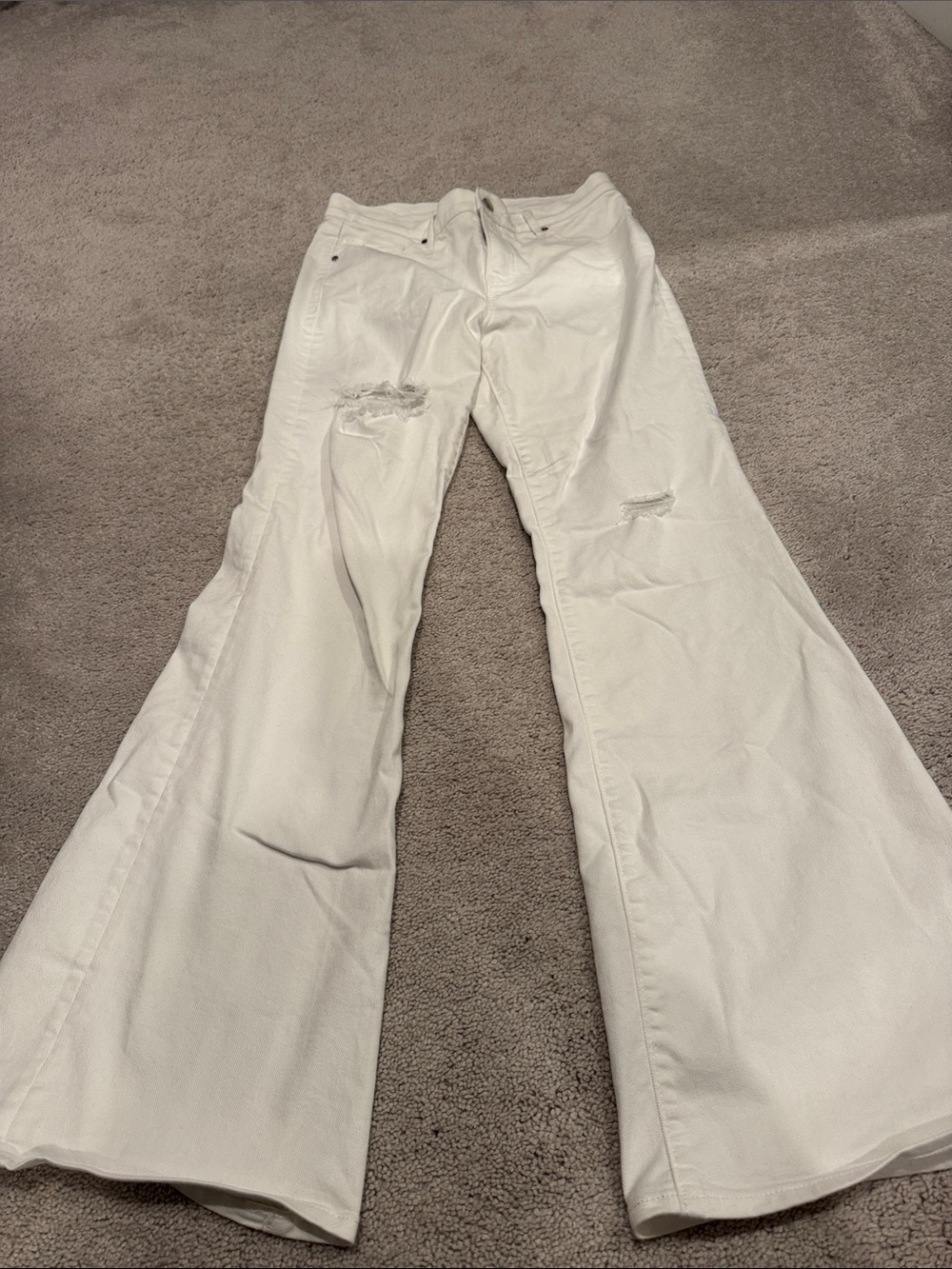 Express White Distressed Wide Leg Jeans